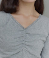 【GIUNON】shirring stretch lace long-t / シャーリングストレッチレースロンT
