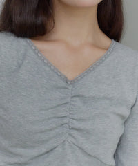 【GIUNON】shirring stretch lace long-t / シャーリングストレッチレースロンT