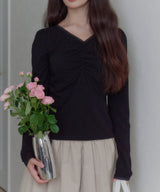 【GIUNON】shirring stretch lace long-t / シャーリングストレッチレースロンT