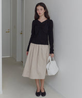 【GIUNON】shirring stretch lace long-t / シャーリングストレッチレースロンT