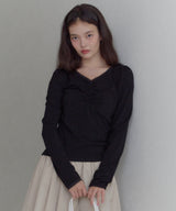 【GIUNON】shirring stretch lace long-t / シャーリングストレッチレースロンT