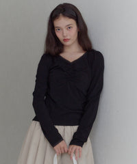 【GIUNON】shirring stretch lace long-t / シャーリングストレッチレースロンT