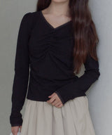 【GIUNON】shirring stretch lace long-t / シャーリングストレッチレースロンT
