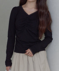 【GIUNON】shirring stretch lace long-t / シャーリングストレッチレースロンT