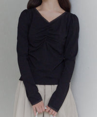 【GIUNON】shirring stretch lace long-t / シャーリングストレッチレースロンT