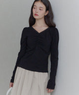 【GIUNON】shirring stretch lace long-t / シャーリングストレッチレースロンT