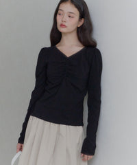 【GIUNON】shirring stretch lace long-t / シャーリングストレッチレースロンT