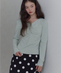 【GIUNON】shirring stretch lace long-t / シャーリングストレッチレースロンT