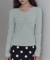【GIUNON】shirring stretch lace long-t / シャーリングストレッチレースロンT