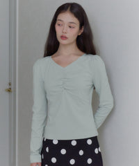 【GIUNON】shirring stretch lace long-t / シャーリングストレッチレースロンT