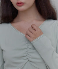 【GIUNON】shirring stretch lace long-t / シャーリングストレッチレースロンT