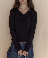【GIUNON】shirring stretch lace long-t / シャーリングストレッチレースロンT
