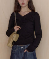 【GIUNON】shirring stretch lace long-t / シャーリングストレッチレースロンT