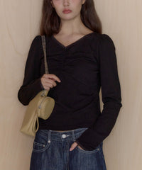 【GIUNON】shirring stretch lace long-t / シャーリングストレッチレースロンT