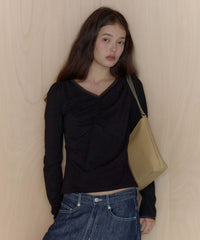 【GIUNON】shirring stretch lace long-t / シャーリングストレッチレースロンT