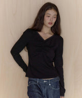 【GIUNON】shirring stretch lace long-t / シャーリングストレッチレースロンT