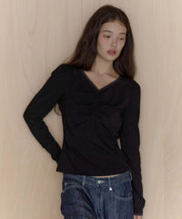 【GIUNON】shirring stretch lace long-t / シャーリングストレッチレースロンT