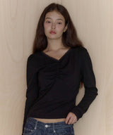 【GIUNON】shirring stretch lace long-t / シャーリングストレッチレースロンT
