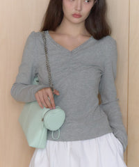 【GIUNON】shirring stretch lace long-t / シャーリングストレッチレースロンT
