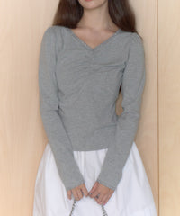 【GIUNON】shirring stretch lace long-t / シャーリングストレッチレースロンT