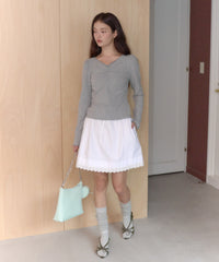 【GIUNON】shirring stretch lace long-t / シャーリングストレッチレースロンT