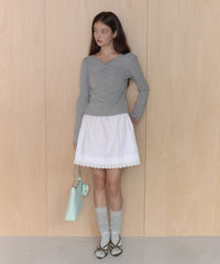 【GIUNON】shirring stretch lace long-t / シャーリングストレッチレースロンT
