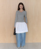 【GIUNON】shirring stretch lace long-t / シャーリングストレッチレースロンT
