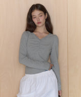 【GIUNON】shirring stretch lace long-t / シャーリングストレッチレースロンT