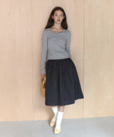 【GIUNON】shirring stretch lace long-t / シャーリングストレッチレースロンT