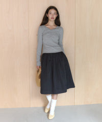 【GIUNON】shirring stretch lace long-t / シャーリングストレッチレースロンT