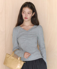 【GIUNON】shirring stretch lace long-t / シャーリングストレッチレースロンT
