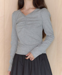 【GIUNON】shirring stretch lace long-t / シャーリングストレッチレースロンT