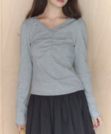 【GIUNON】shirring stretch lace long-t / シャーリングストレッチレースロンT