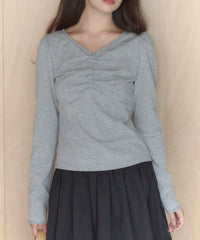 【GIUNON】shirring stretch lace long-t / シャーリングストレッチレースロンT