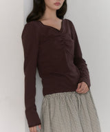 【GIUNON】shirring stretch lace long-t / シャーリングストレッチレースロンT