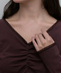 【GIUNON】shirring stretch lace long-t / シャーリングストレッチレースロンT
