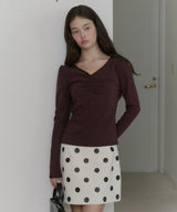 【GIUNON】shirring stretch lace long-t / シャーリングストレッチレースロンT
