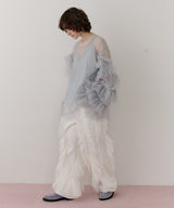 【一部カラー予約】デニム×ギャザーチュールパンツ