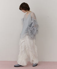 【一部カラー予約】デニム×ギャザーチュールパンツ