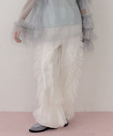 【一部カラー予約】デニム×ギャザーチュールパンツ