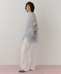 【一部カラー予約】デニム×ギャザーチュールパンツ