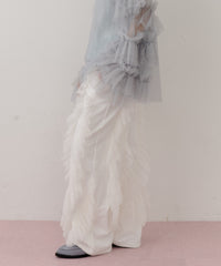 【一部カラー予約】デニム×ギャザーチュールパンツ