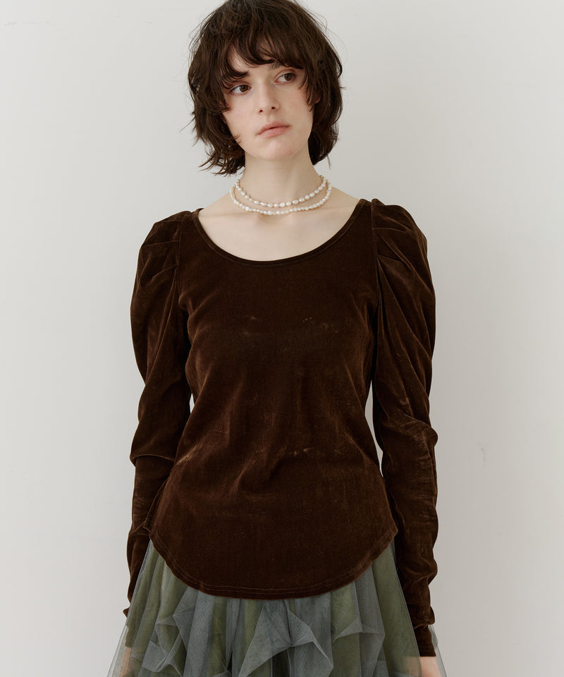 【一部カラー予約】シアーベロアパフギャザーTOPS