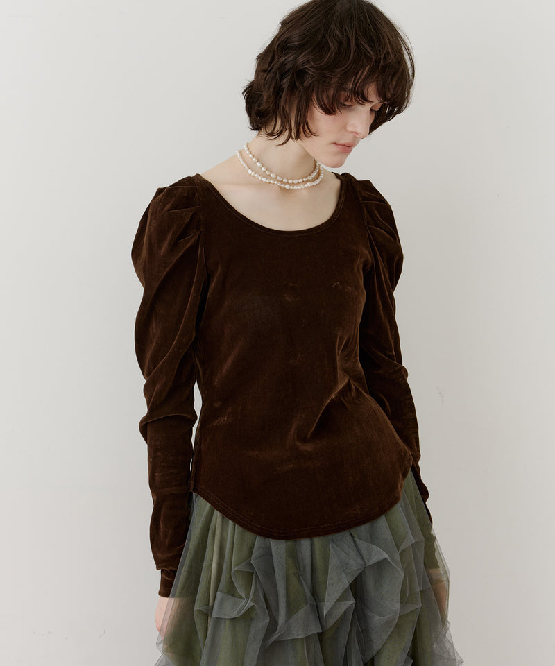 【一部カラー予約】シアーベロアパフギャザーTOPS