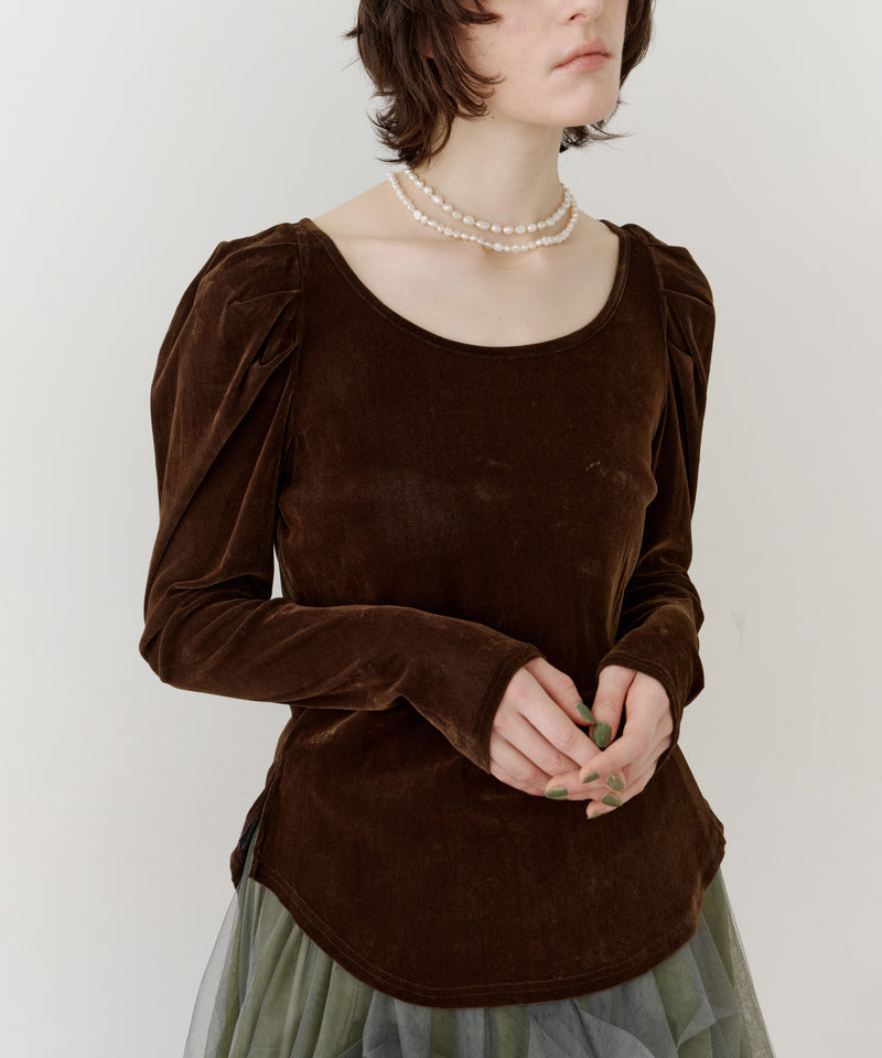 【一部カラー予約】シアーベロアパフギャザーTOPS