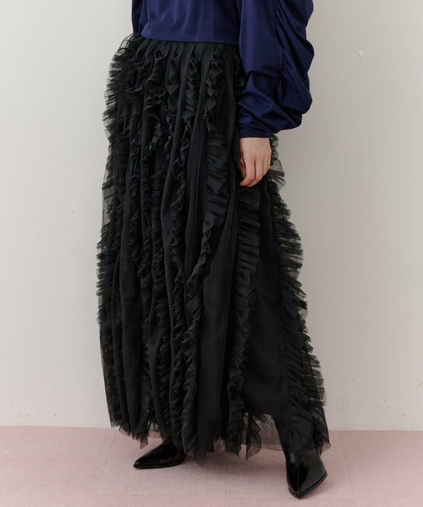 【予約】ボリュームチュールタックフリルIラインスカート