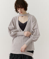 ねじりチョーカー深V裾デザインニット