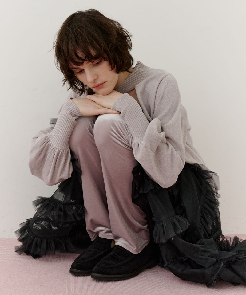 ねじりチョーカー深V裾デザインニット