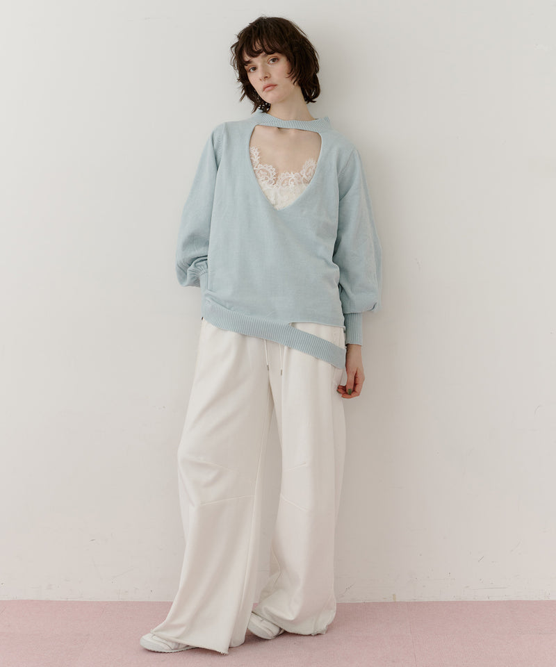 ねじりチョーカー深V裾デザインニット