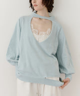 ねじりチョーカー深V裾デザインニット